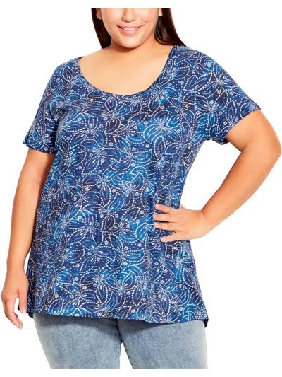 Avenue Plus Womens Scoop Neck Printed Blouse In Blue