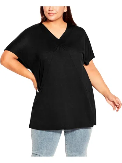 Avenue Plus Womens Short Sleeve V-neck Tunic Top In Black