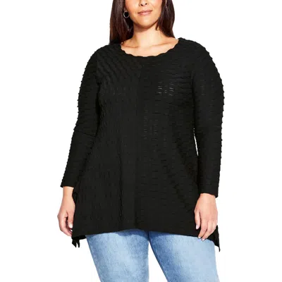 Avenue Plus Womens Textured Split Hem Tunic Top In Black