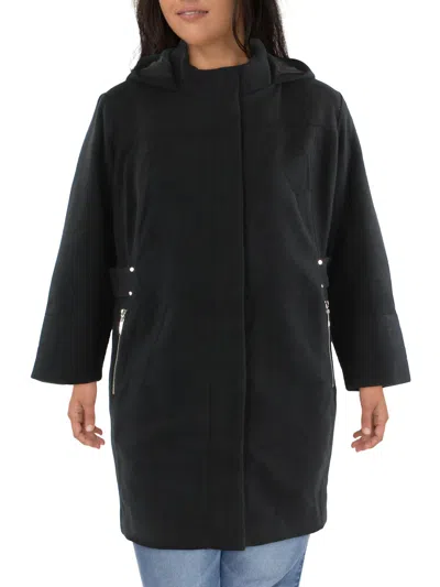 Avenue Plus Womens Three Quarter Sleeve Heavy Wool Coat In Black