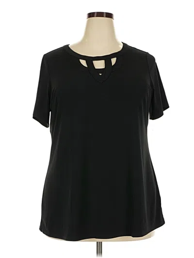 Pre-owned Avenue Short Sleeve Top Black Keyhole Neckline Tops