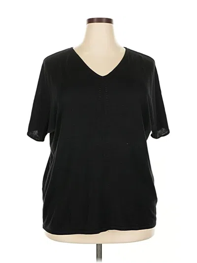 Pre-owned Avenue Short Sleeve Top Black V Neck Tops