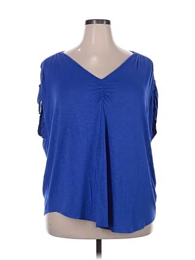 Pre-owned Avenue Short Sleeve Top Blue Cold Shoulder Neckline Tops
