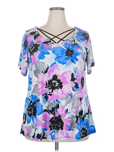 Pre-owned Avenue Short Sleeve Top Blue Cold Shoulder Neckline Tops