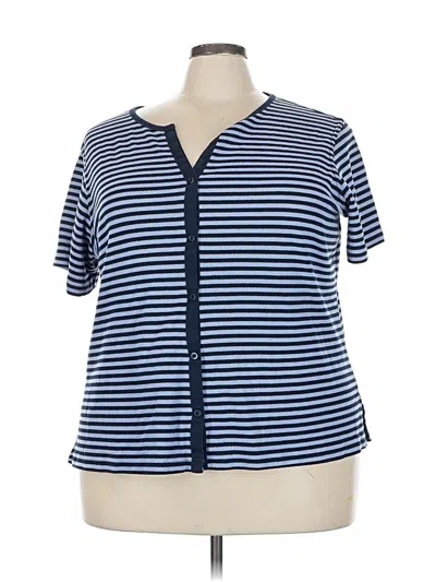 Pre-owned Avenue Short Sleeve Top Blue Collared Neckline Tops