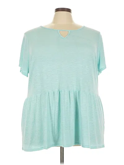 Pre-owned Avenue Short Sleeve Top Blue Keyhole Neckline Tops