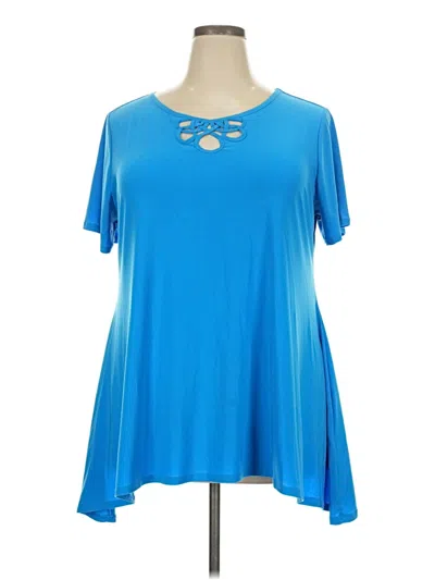 Pre-owned Avenue Short Sleeve Top Blue Keyhole Neckline Tops