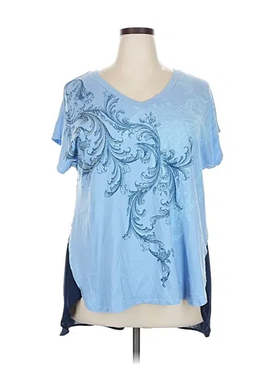 Pre-owned Avenue Short Sleeve Top Blue V Neck Tops