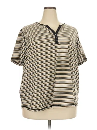 Pre-owned Avenue Short Sleeve Top Gray Stripes Pattern V-neck Tops