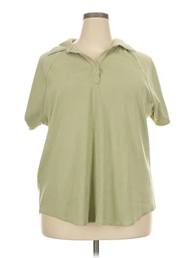 Pre-owned Avenue Short Sleeve Top Green Collared Neckline Tops
