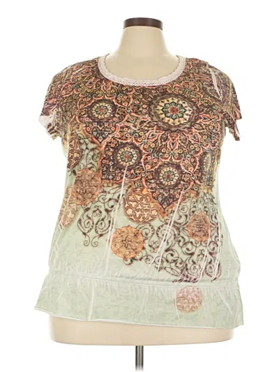 Pre-owned Avenue Short Sleeve Top Green Keyhole Neckline Tops