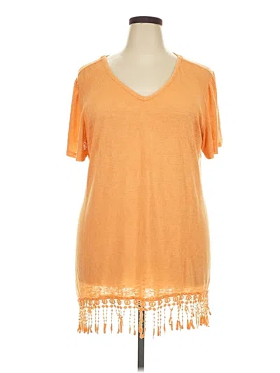 Pre-owned Avenue Short Sleeve Top Orange Cold Shoulder Neckline Tops