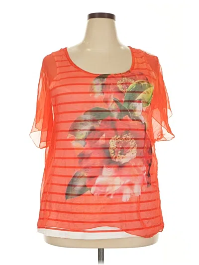 Pre-owned Avenue Short Sleeve Top Orange Scoop Neck Tops