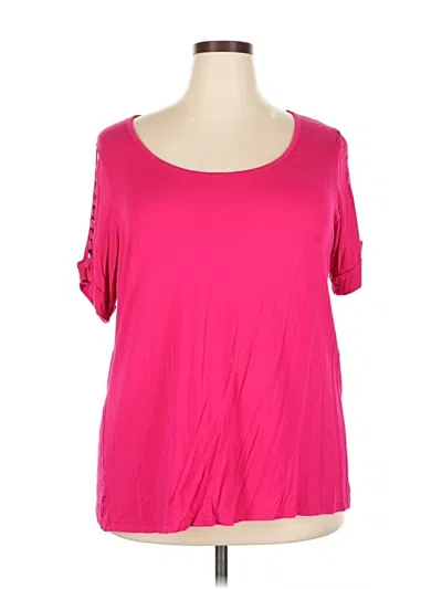 Pre-owned Avenue Short Sleeve Top Pink Scoop Neck Tops