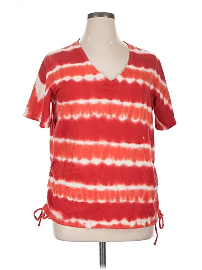 Pre-owned Avenue Short Sleeve Top Red Tie-dye Pattern V-neck Tops