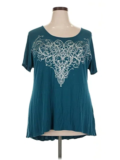 Pre-owned Avenue Short Sleeve Top Teal Sweetheart Neckline Tops