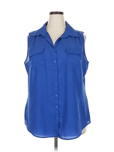Pre-owned Avenue Sleeveless Button Down Shirt In Blue