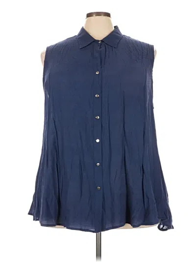 Pre-owned Avenue Sleeveless Button Down Shirt In Blue