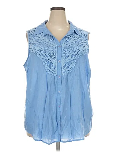 Pre-owned Avenue Sleeveless Button Down Shirt In Blue
