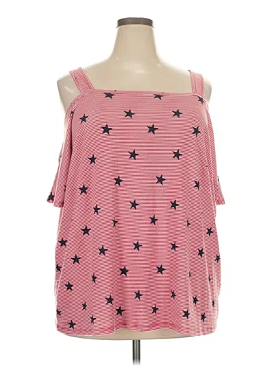 Pre-owned Avenue Tank Top Pink Stars Pattern Cold Shoulder Neckline Tops