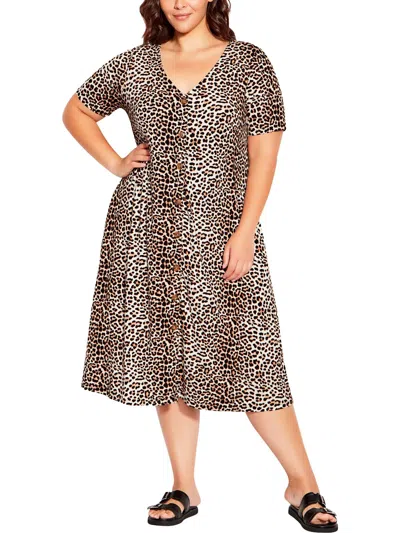 Avenue Womens Animal Print Jersey Shirtdress In Multi