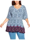 AVENUE WOMENS CRINKLED PRINTED TUNIC TOP