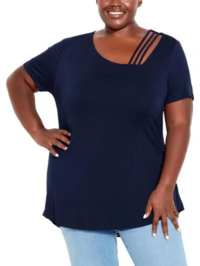 Avenue Womens Cut-out Casual Blouse In Blue