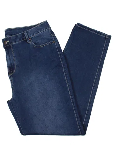 Avenue Womens Dark Wash Mid-rise Straight Leg Jeans In Blue