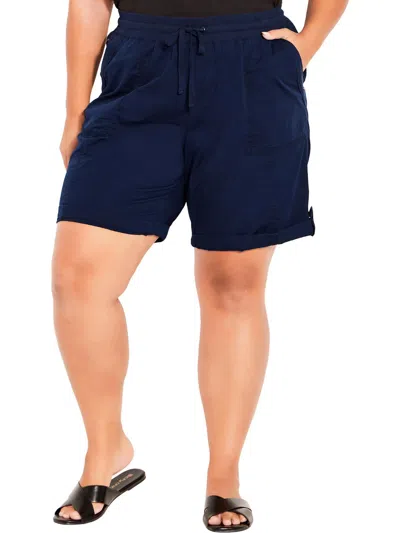 Avenue Plus Size Cotton Casual Shorts In Blue