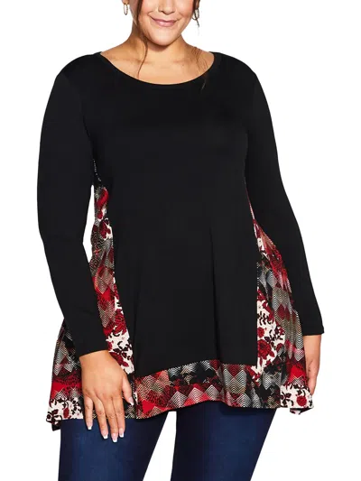 Avenue Womens Printed Long Sleeve Tunic Top In Black