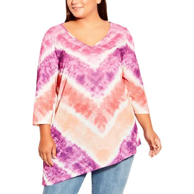 Avenue Womens Slub V Neck Pullover Top In Pink