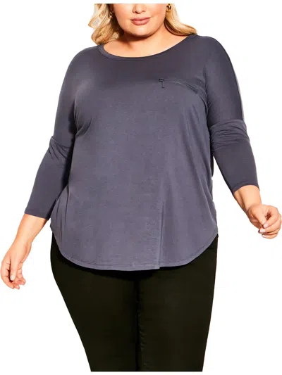 Avenue Plus Size Neela Zip Plain Top In Steel