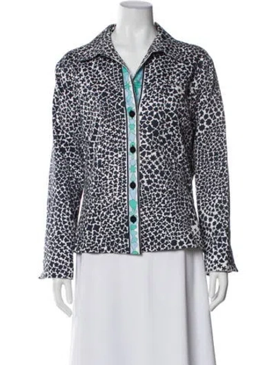 Pre-owned Averardo Bessi Animal Print Long Sleeve Blouse In White