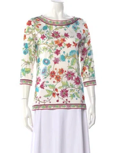 Pre-owned Averardo Bessi Floral Print Crew Neck Top In White