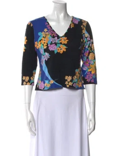 Pre-owned Averardo Bessi Floral Print V-neck Crop Top In Black