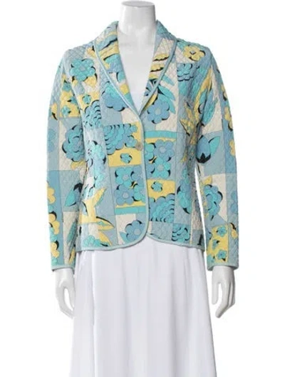 Pre-owned Averardo Bessi Leather Floral Print Jacket In Blue