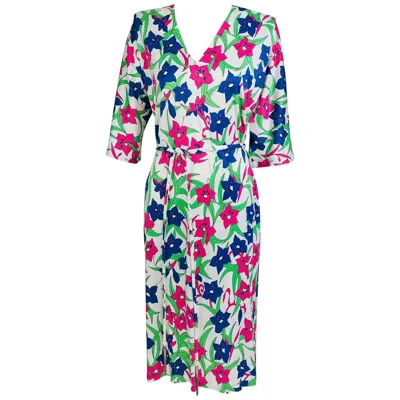 Pre-owned Averardo Bessi Miss Bessi Floral Fine Cotton Lisle Knit Day Dress 1990s In Gray