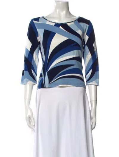 Pre-owned Averardo Bessi Printed Bateau Neckline Crop Top In Blue