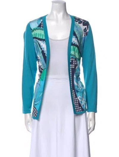 Pre-owned Averardo Bessi Printed Open Front Sweater In Blue