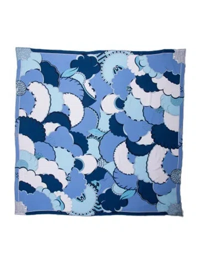 Pre-owned Averardo Bessi Silk Floral Print Scarf In Blue