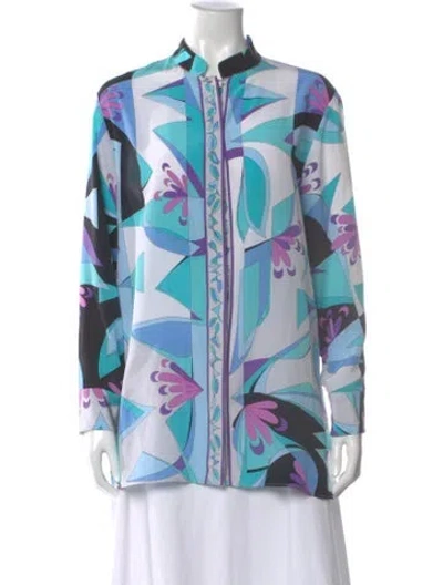 Pre-owned Averardo Bessi Silk Printed Blouse In Blue