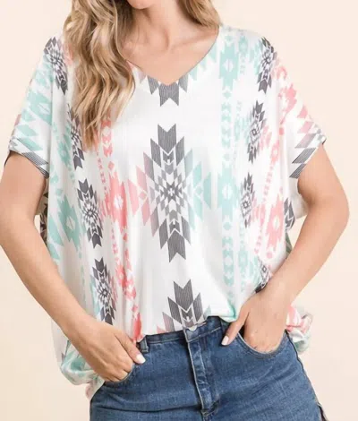 Avery Apparel Josie Aztec V Neck Tee In Mint In Green