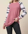 Avery Apparel Lucy Aztec Print Raglan Top In Mauve In Multi
