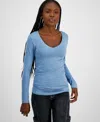 Aveto Juniors' V-neck Long-sleeved Top In Faded Deni