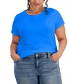 Aveto Plus Size Basic Crewneck Short-sleeve T-shirt In Azure Blue