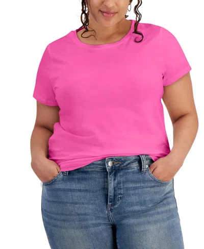 Aveto Plus Size Basic Crewneck Short-sleeve T-shirt In Hot Pink