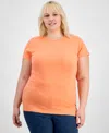 Aveto Plus Size Basic Crewneck Short-sleeve T-shirt In Peach Echo