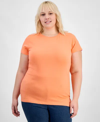 Aveto Plus Size Basic Crewneck Short-sleeve T-shirt In Peach Echo