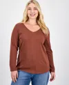 Aveto Plus Size V-neck Top In Brown