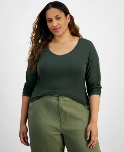 Aveto Plus Size V-neck Top In Climbing Ivy